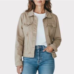 Just USA Beige Distressed Jean Jacket, Grayish Tan, size Large